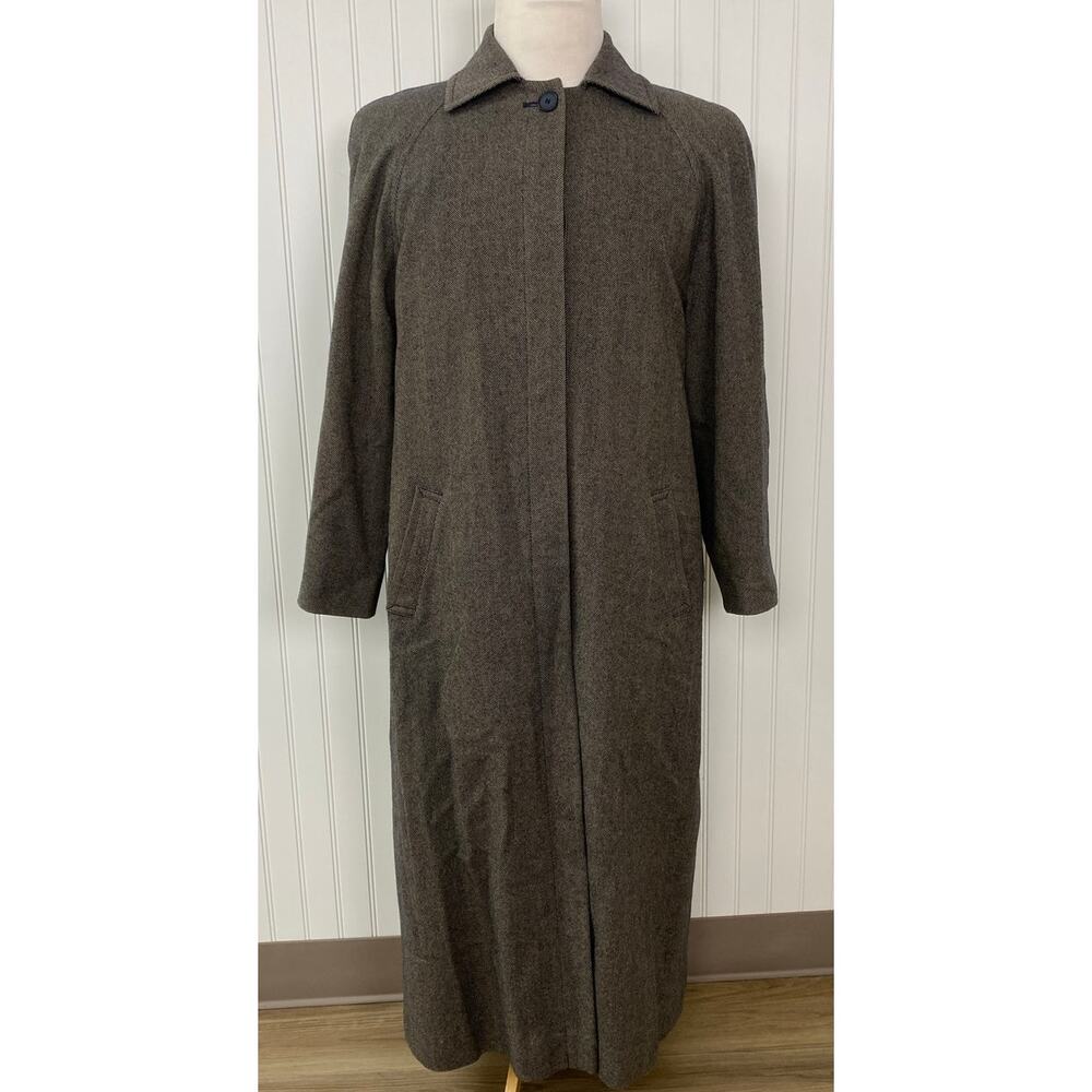 VTG Y2K Women Pendleton virgin wool herringbone full-length trench over-coat XL